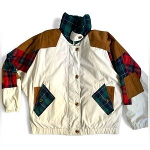 Vintage 90s Streetwear Suede Plaid Patchwork Lined Bomber Jacket Women’s Small
